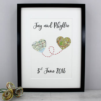Personalised Map Heart Wedding And Anniversary Print, 2 of 12
