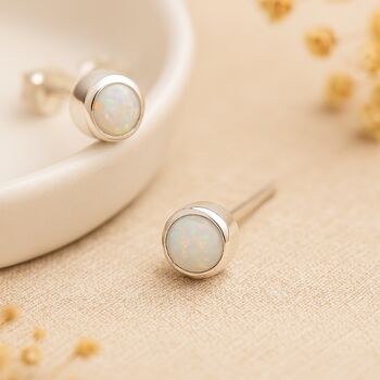 Sterling Silver White Opal Mini Stud Earrings, 4 of 10
