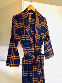 Dressing Gown In Check Brushed Cotton By Caro London