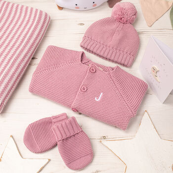 Luxury Baby Girls Cardigan, Bobble Hat And Mittens Set, 10 of 10