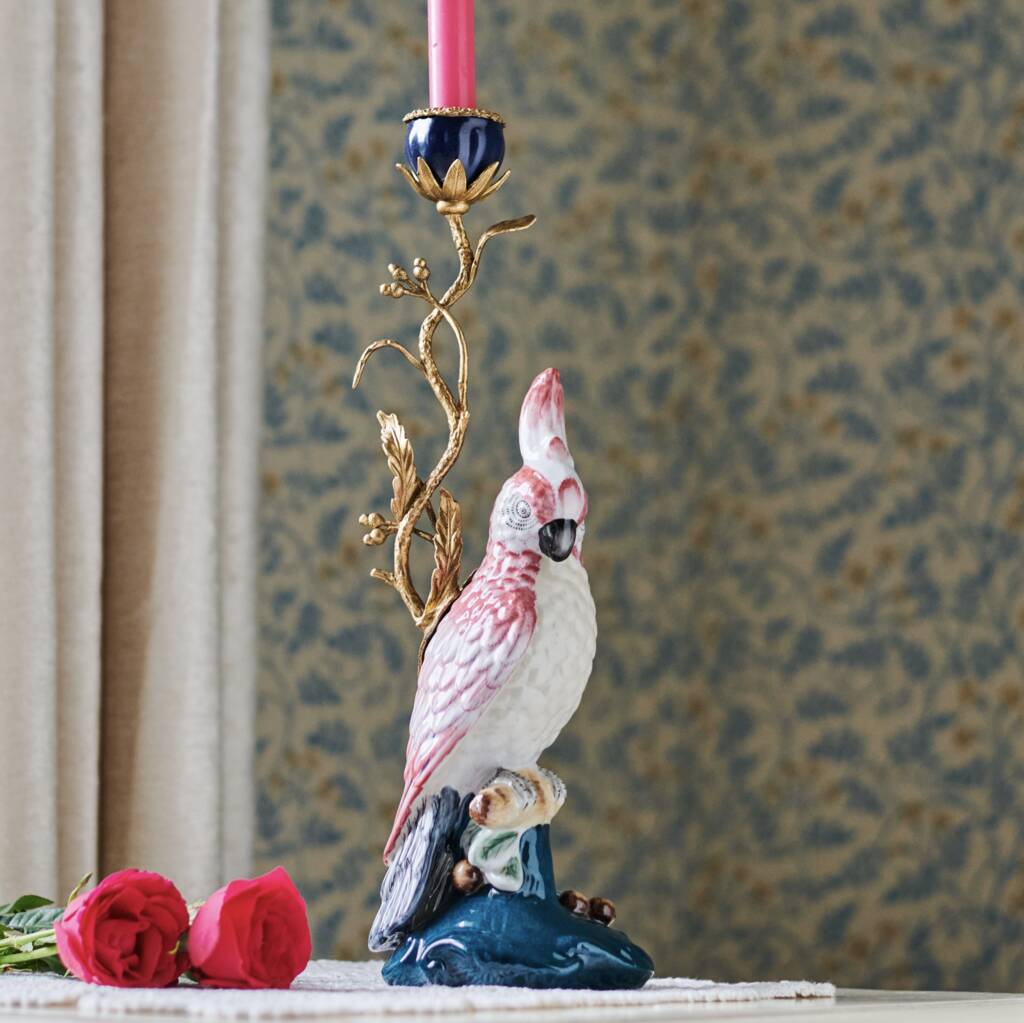 Porcelain Ornate Cockatoo Candle Holder, 1 of 3