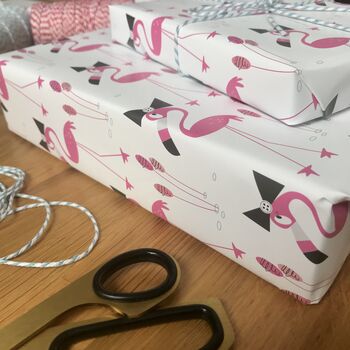 Flamingo Gift Wrapping Paper Or Gift Wrap And Card Set, 3 of 9
