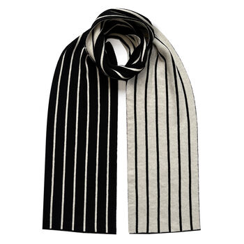 Thin Stripe Wool And Cashmere Scarf Black, 3 of 3