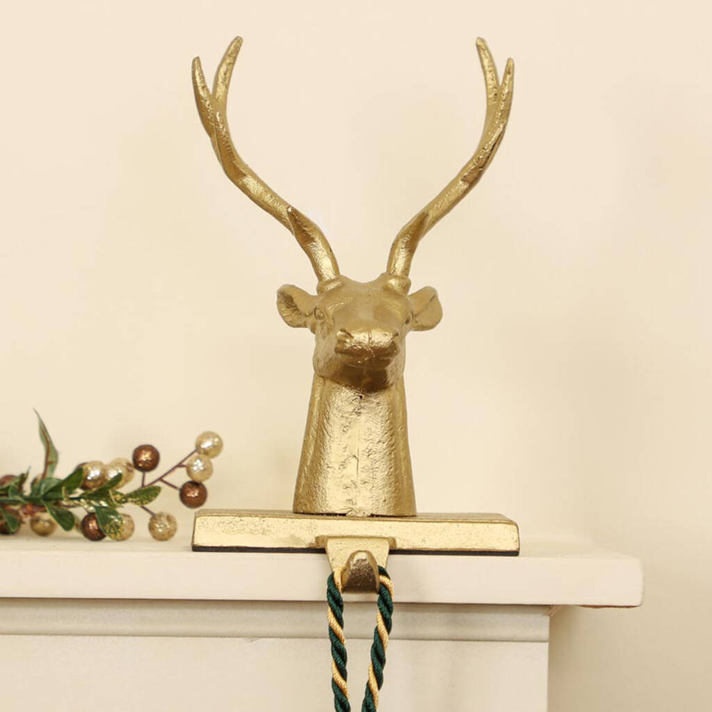 Gold Stag Christmas Stocking Holder By Dibor