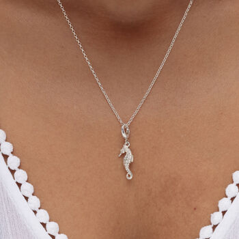 Sterling Silver Seahorse Charm Necklace, 3 of 6