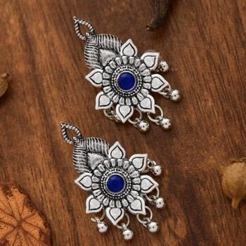 Oxidized Intricate Floral Enamel Indian Boho Danglers, 5 of 8