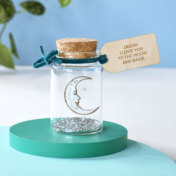 Moon And Back Crescent Moon Valentines Message Bottle Gift, 2 of 3