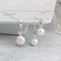 Silver Heart And Pearl Pendant And Drop Earrings Set, thumbnail 2 of 10
