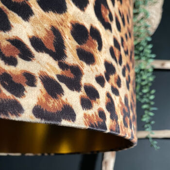 Luxe Leopard Velvet Lampshade With Gold Lining, 2 of 5
