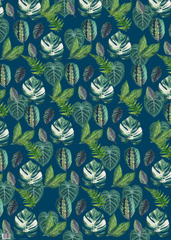 Mixed Leaf Houseplant Navy Gift Wrap X Two Sheets, 3 of 3