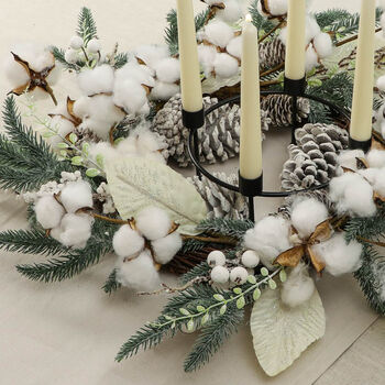 Giant Cotton Pine Wreath Candle Holder Centrepiece, 3 of 4