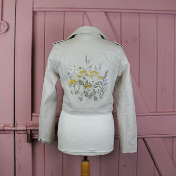 Embroidered Biker Cropped Ivory Jacket, 6 of 11