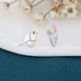 Sterling Silver Robin Bird And Tulip Stud Earrings, thumbnail 3 of 7