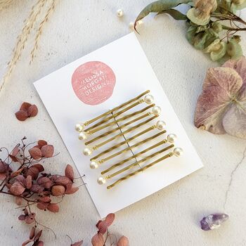 Set Of Gold Pearl Bobby Pins, 9 of 11