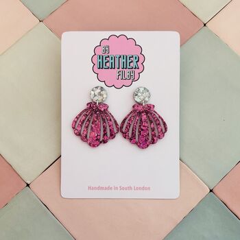 Statement Shell Glitter Resin Earrings / Mermaidcore Jewellery / Beach Holiday Statement / Summer Vacation Jewellery, 6 of 12