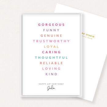 Personalised 60th Birthday Print For Her Meaningful Word Art Gift For Mum Friend Sister Keepsake Wall Art, 4 of 6