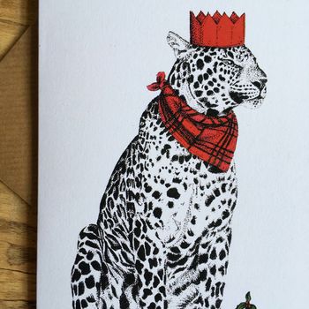 Leopard With Christmas Pudding Christmas Greetings Card, 2 of 3