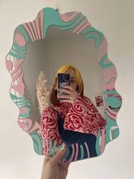 Wavy Mirror Blue And Pastel Pink, 6 of 8