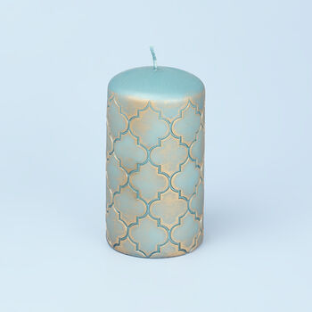 G Decor Morocco Gold Brass Turquoise Blue Pillar Candle, 2 of 5