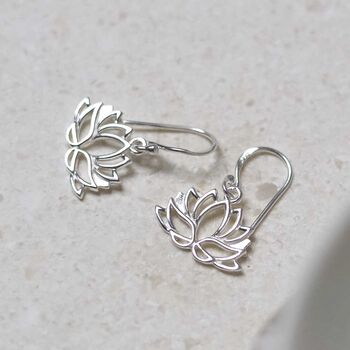 Sterling Silver Dangly Lotus Flower Earrings, 4 of 7