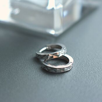 Silver Hoop Earrings Diamond Pattern, 2 of 8