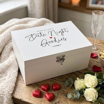 Personalised White Couples Date Night Treat Box Three Sizes, 2 of 12