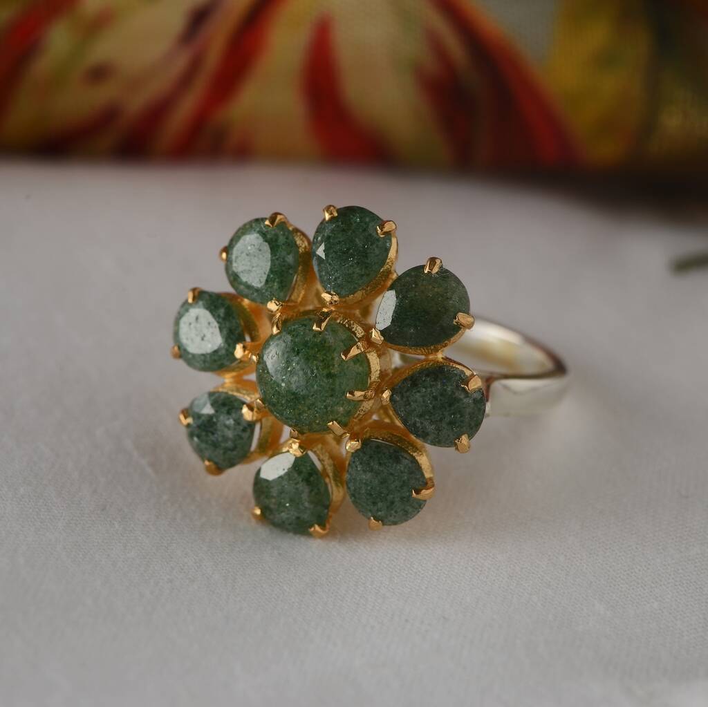 Green Onyx Gold Plated Statement Ring, 1 of 4