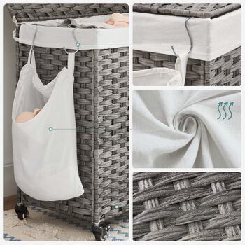 140 L Laundry Basket Hamper With Three Compartment, 7 of 9
