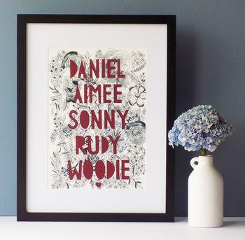 Personalised Family Monochrome Florals Papercut Print, 5 of 12