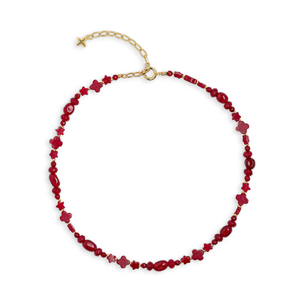 Red Jade Stone Star Beaded Necklace, 1 of 1