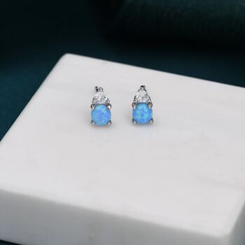 Sterling Silver Tiny Blue Opal And Cz Stud Earrings, 5 of 12