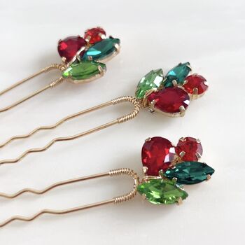 Red And Green Crystal Hair Pins, 2 of 6