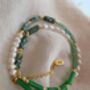Green Onyx And Aventurine Beaded Necklace With Freshwater Pearls In 18k Gold Detail, May And June Birthstone Jewellery Gift, thumbnail 3 of 6