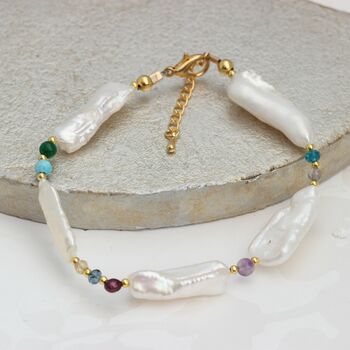 White Long Pearl And Gemstone Bracelet, 2 of 11