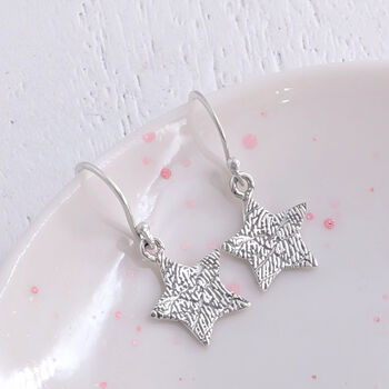 Silver Fingerprint Star Earrings, 3 of 6