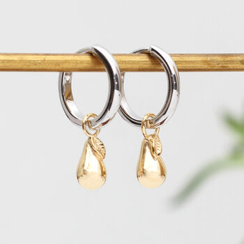 18ct Gold Plated And Silver Pear Charm Hoop Earrings, 2 of 4