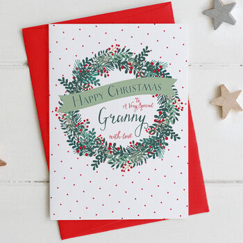 Christmas Wreath Card For Grandma / Gran / Nana / Nanny, 4 of 4