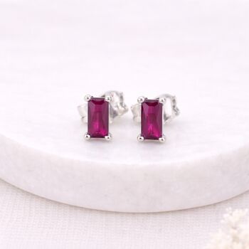 Sterling Silver Ruby Baguette Stud Earrings – 6mm X 4mm, 4 of 6