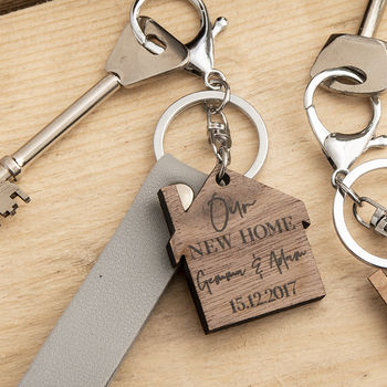 Personalised New Home Walnut Wood Keyring, 4 of 9