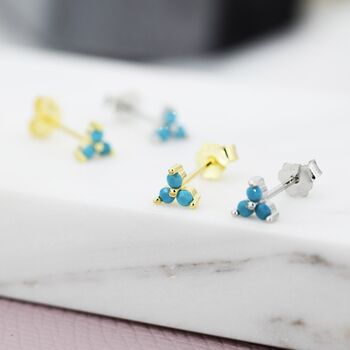 Sterling Silver Turquoise Trinity Stud Earrings, 7 of 12