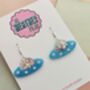 U.F.O Glitter Blue Earrings / Alien Spaceship Jewellery Science Fiction Lover Gift / Retro Space Aesthetic 1950s Sci Fi Accessory / Out Of This World Jewellery, thumbnail 2 of 5