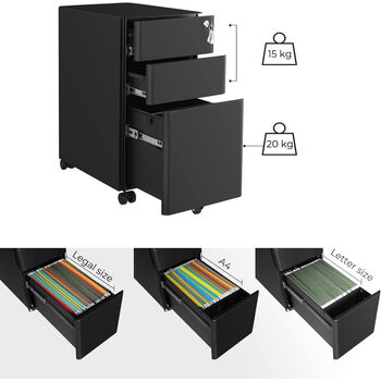 Mobile File Cabinet Rolling Office Cabinet, 4 of 7