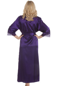 British Made Purple Long Satin Dressing Gown With Lace Detail Ladies Size 8 To 28 UK, 5 of 5