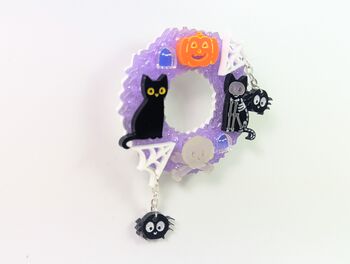 Halloween Fall Wreath Brooch Glow In The Dark Acrylic, 6 of 9