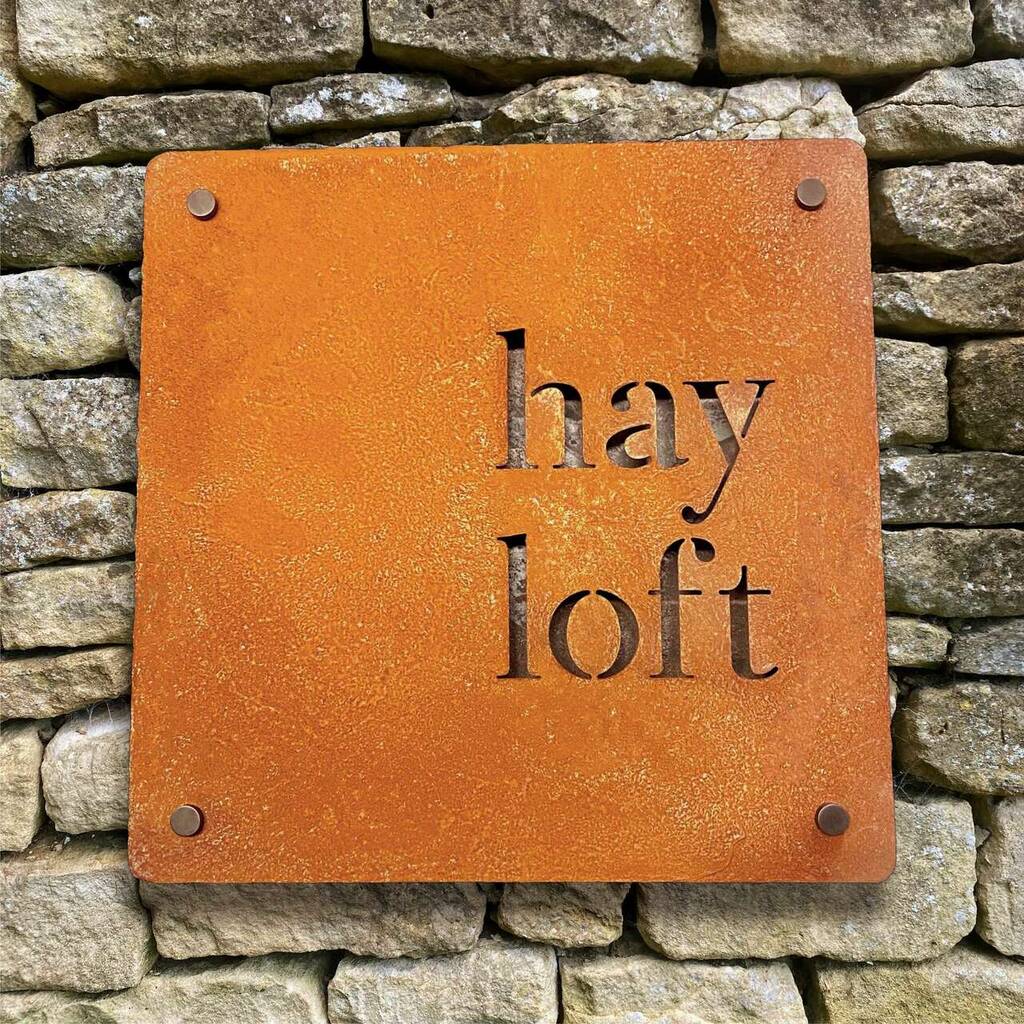 Square Corten Steel House Name Sign, 1 of 7