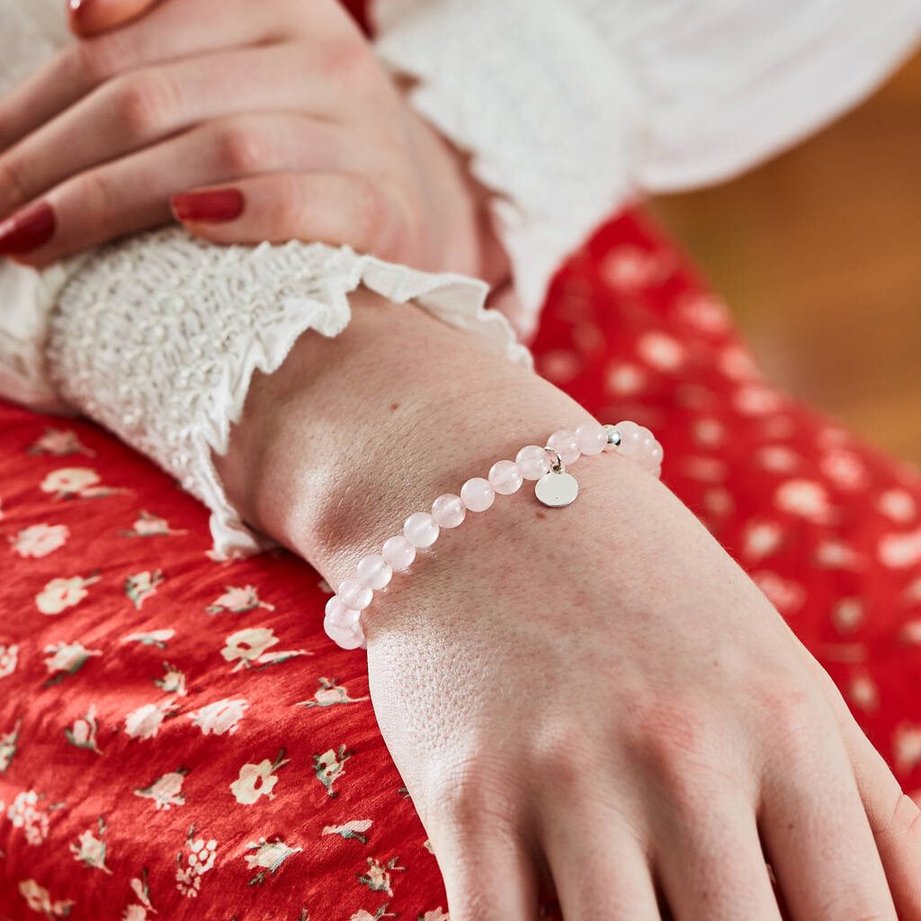 Pink Self Nurturing Rose Quartz Silver Bracelet, 1 of 10
