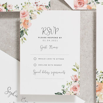 Blush Floral Pocketfold Wedding Invitations, 3 of 7