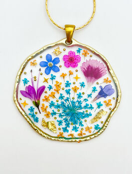 Large Statement Necklace With Forget Me Not And Pink Flowers, 7 of 12