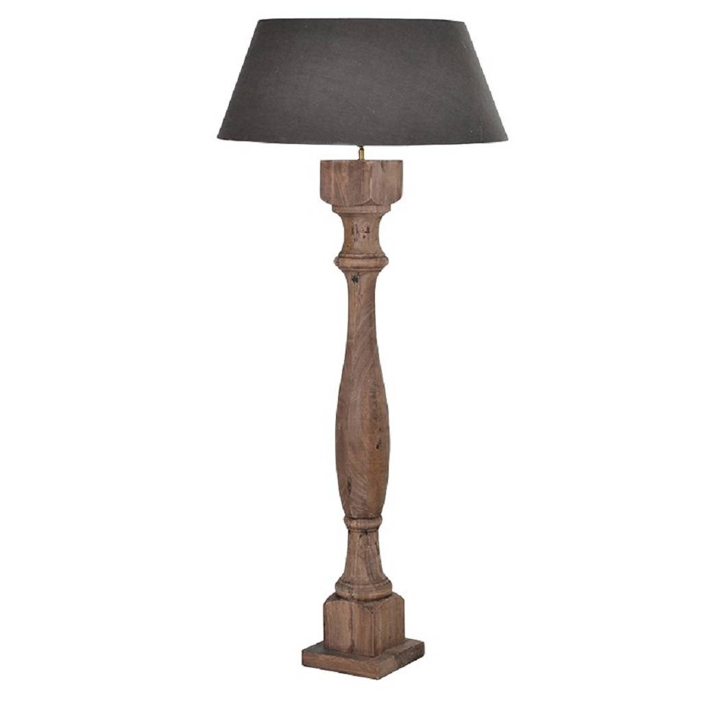Tall Wooden Column Floor Lamp Brown Or Grey, 1 of 2