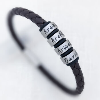 Mens Leather Bracelet With Personalised Rings, Christmas Gift For Him, 2 of 7